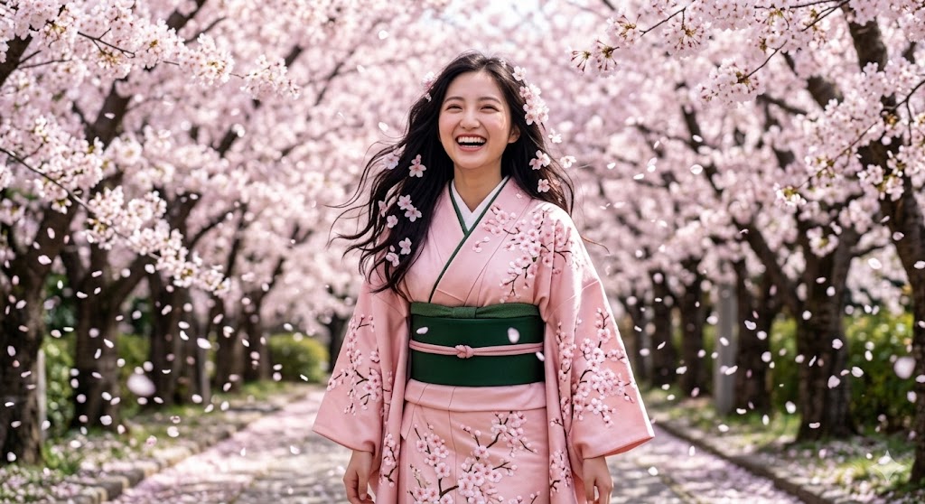 Sakura inspired cherry blossom furisode - Japanese anime name meaning
