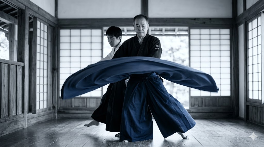 Aikido demonstration with flowing hakama