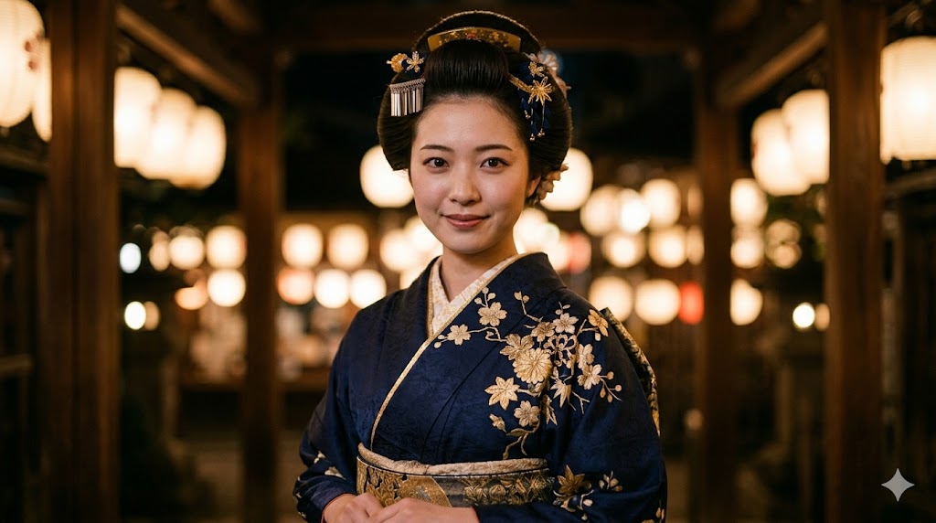 Beautiful Japanese woman in dark kimono — basic Japanese words cultural guide conclusion