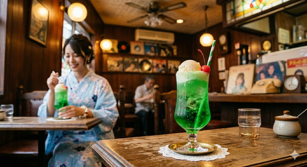 Japanese cream soda in a retro kissaten