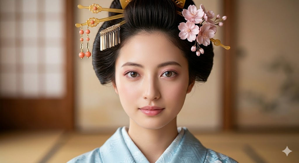 Japanese kimono hair makeup kanzashi updo Kyoto