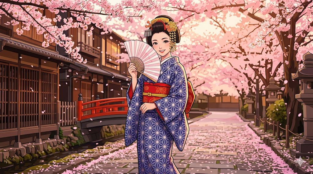 Kimono pattern asanoha hemp leaf traditional
