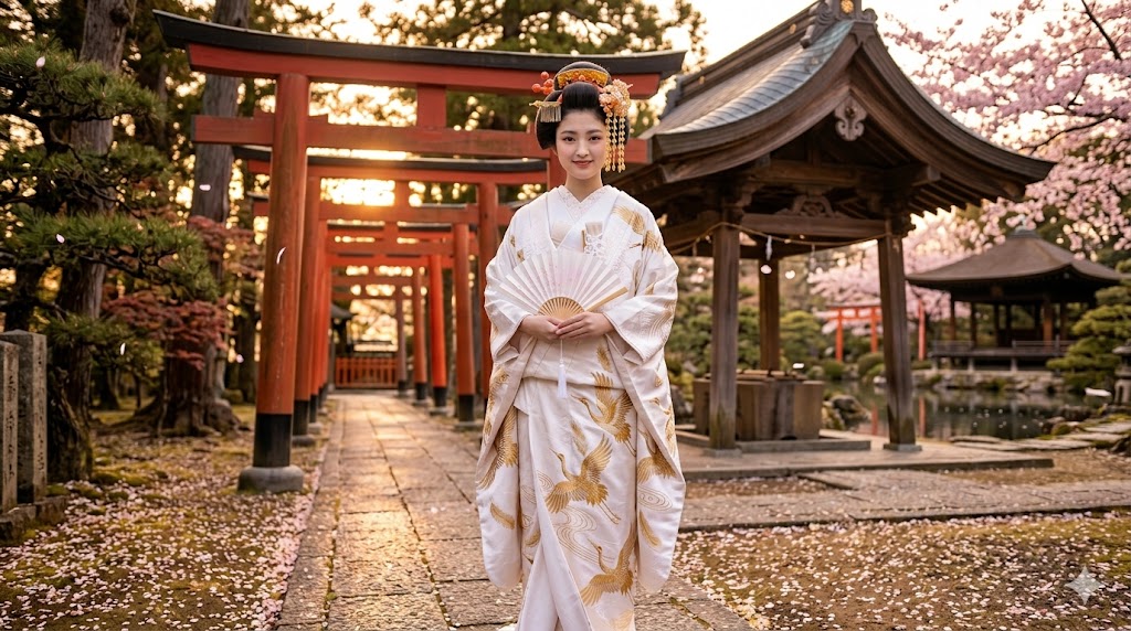 Kimono pattern crane tsuru eternal love