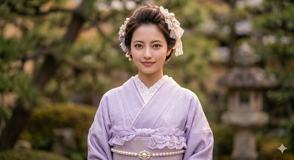 Lace kimono style pastel lavender kawaii Kyoto