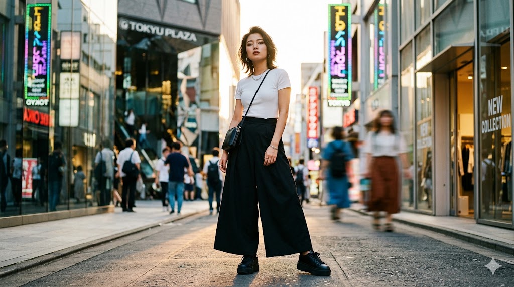 Modern hakama pants street fashion in Tokyo