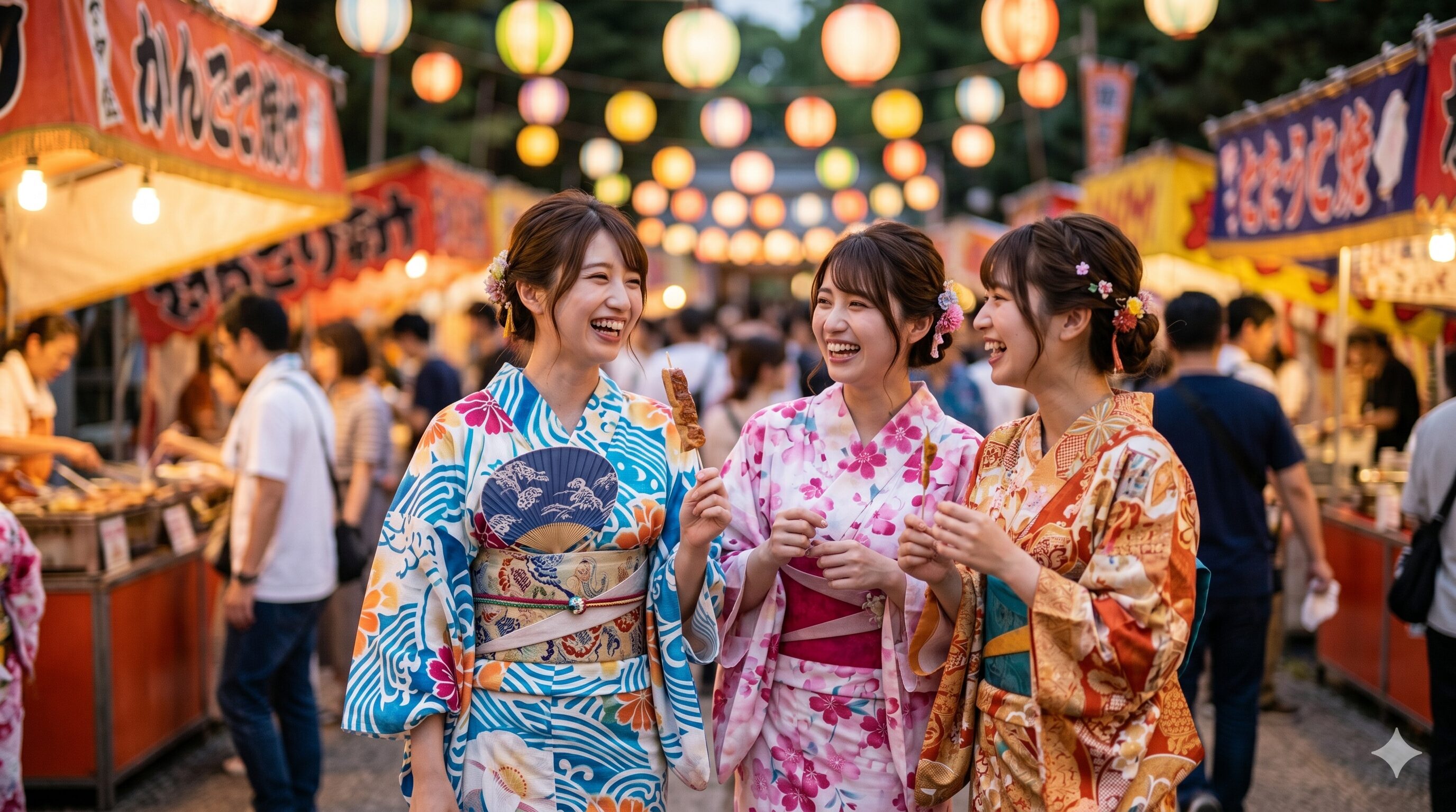 Japanese summer festival Matsuri fashion with colorful yukata cotton kimono