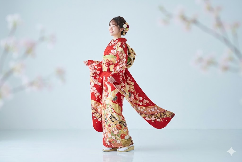 Long swinging sleeves of a furisode kimono